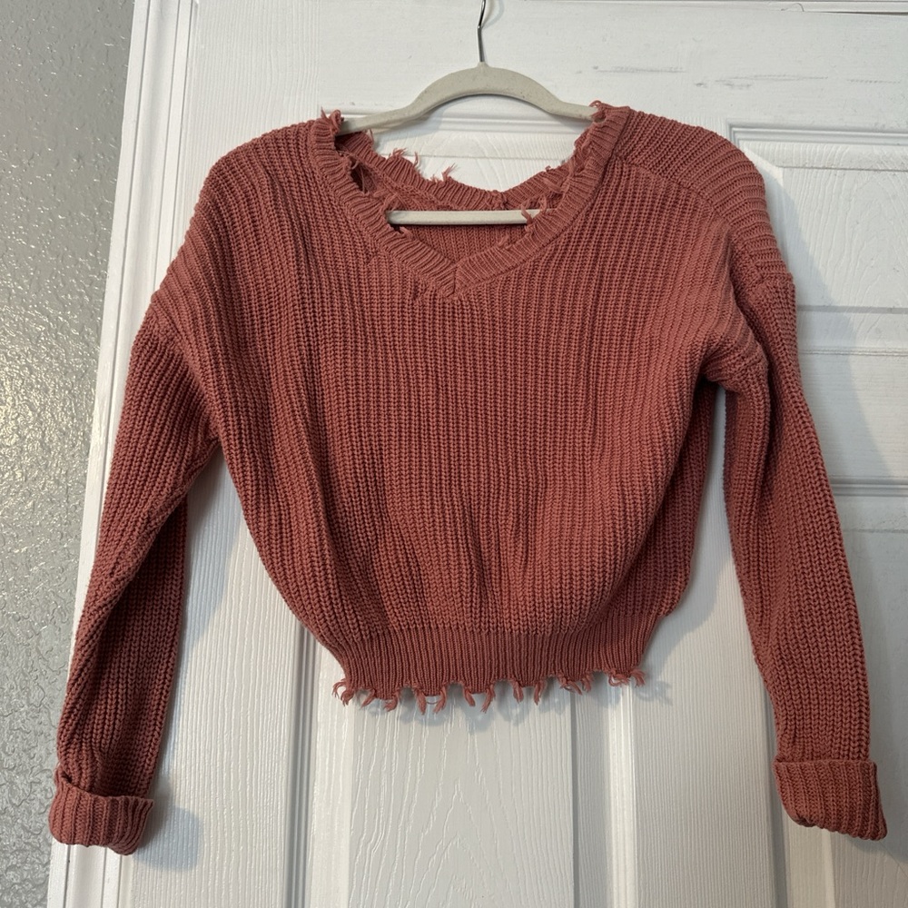 Distressed Knit Sweater in Rust
